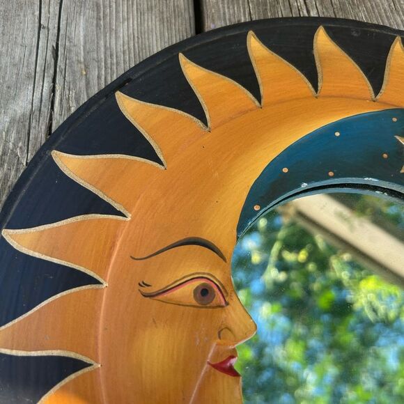Vintage Handcrafted Sun and Moon Celestial Wall Mirror 13" - Picture 4 of 16